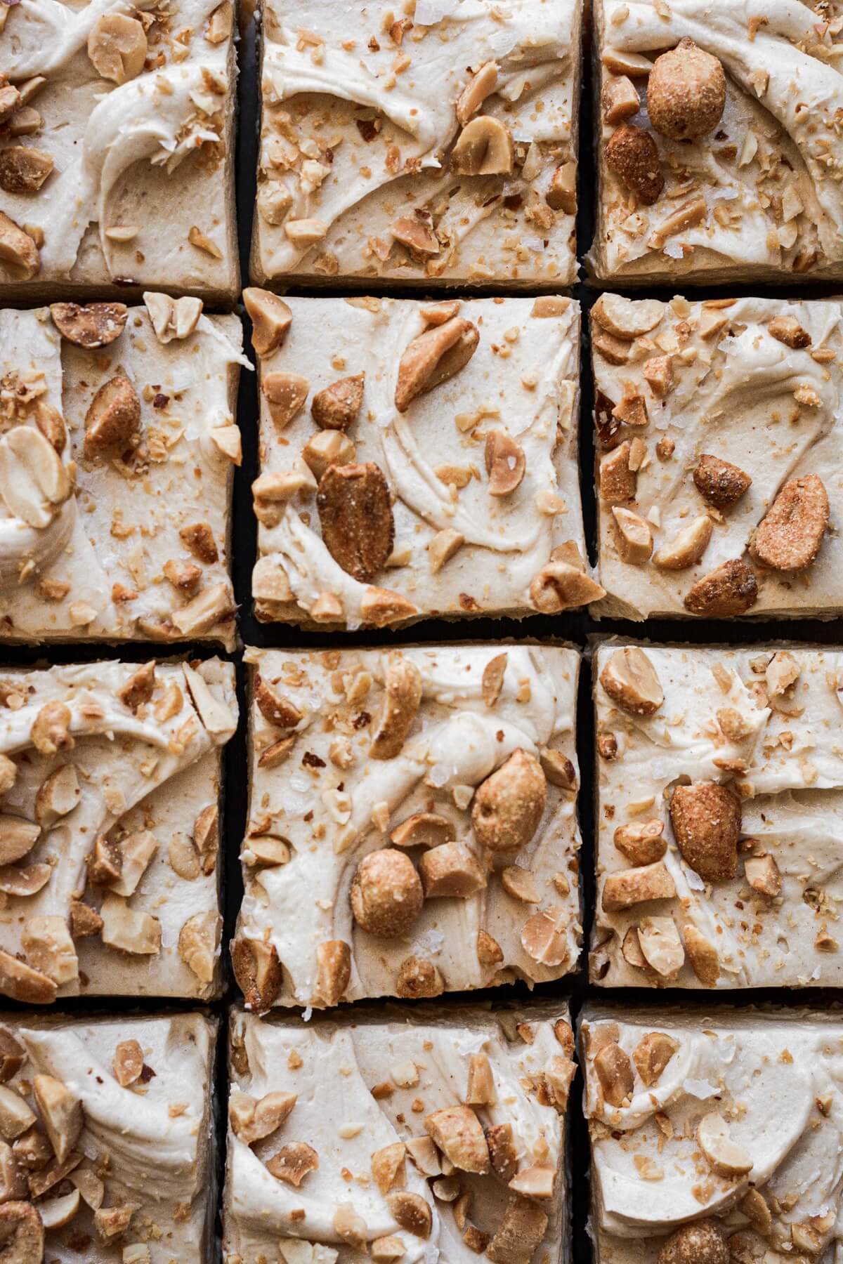 Peanut butter blondies cut into squares.