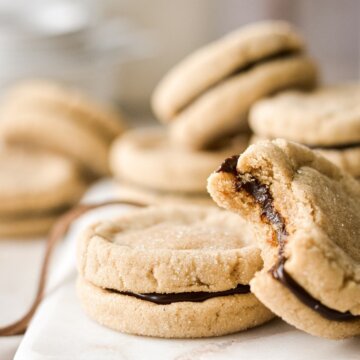 Butterscotch cookies filled with ganache.