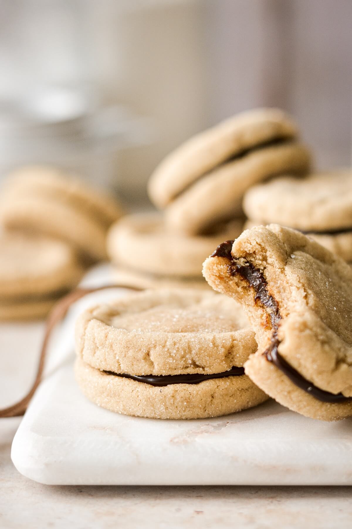 Butterscotch cookies filled with ganache.