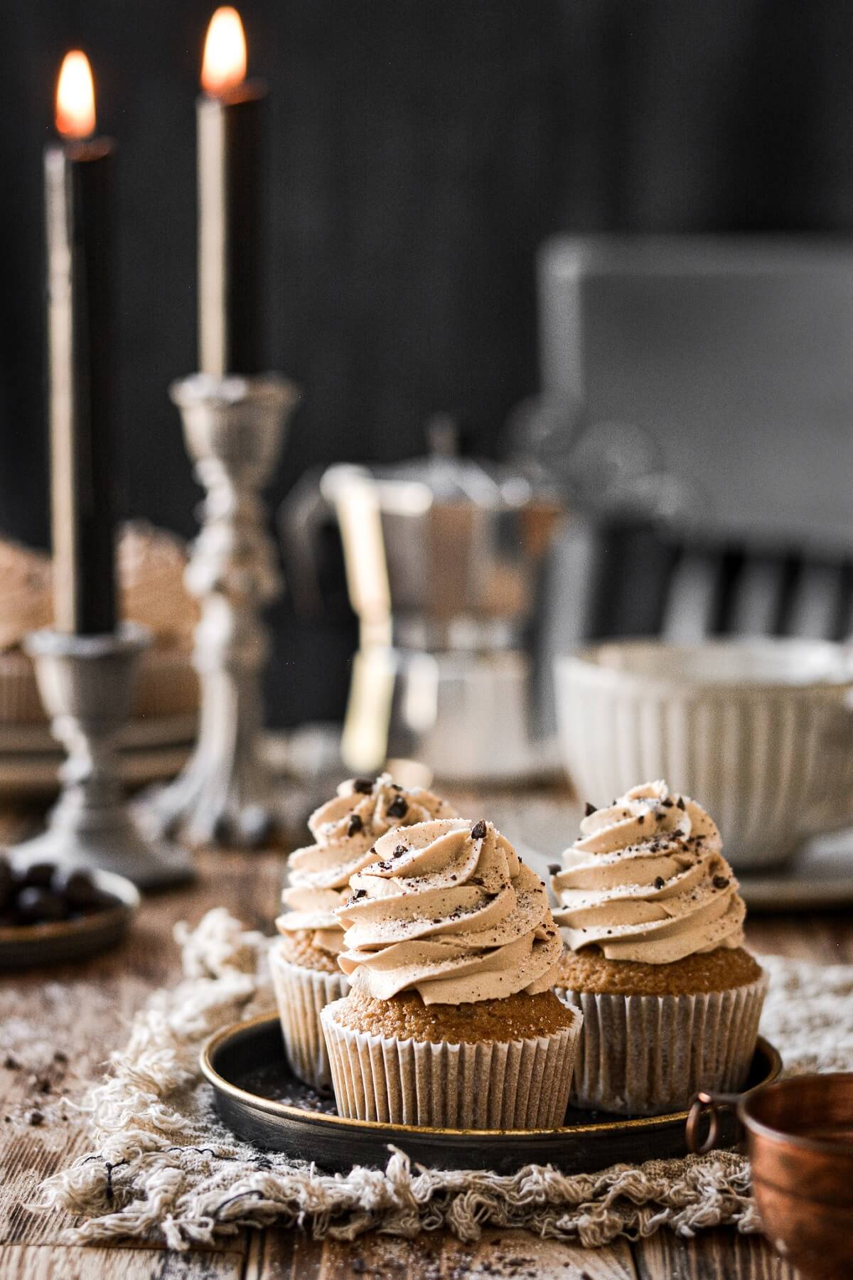Coffee cupcakes with coffee buttercream.