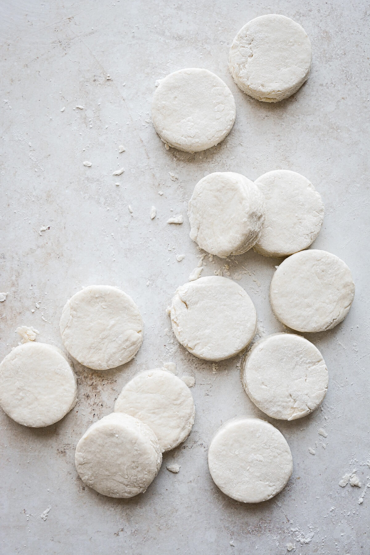 Biscuit dough cut into circles.