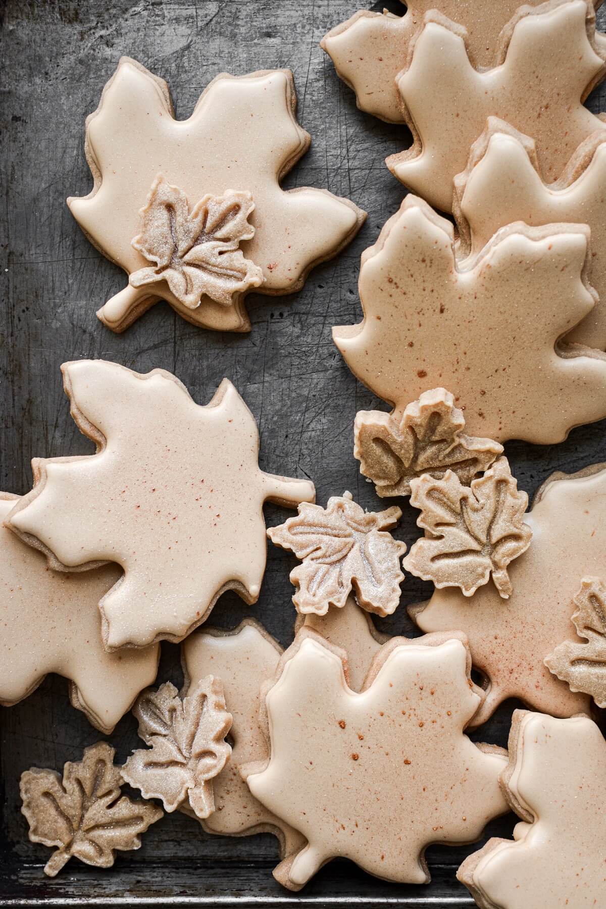 Iced maple leaf cut out cookies.