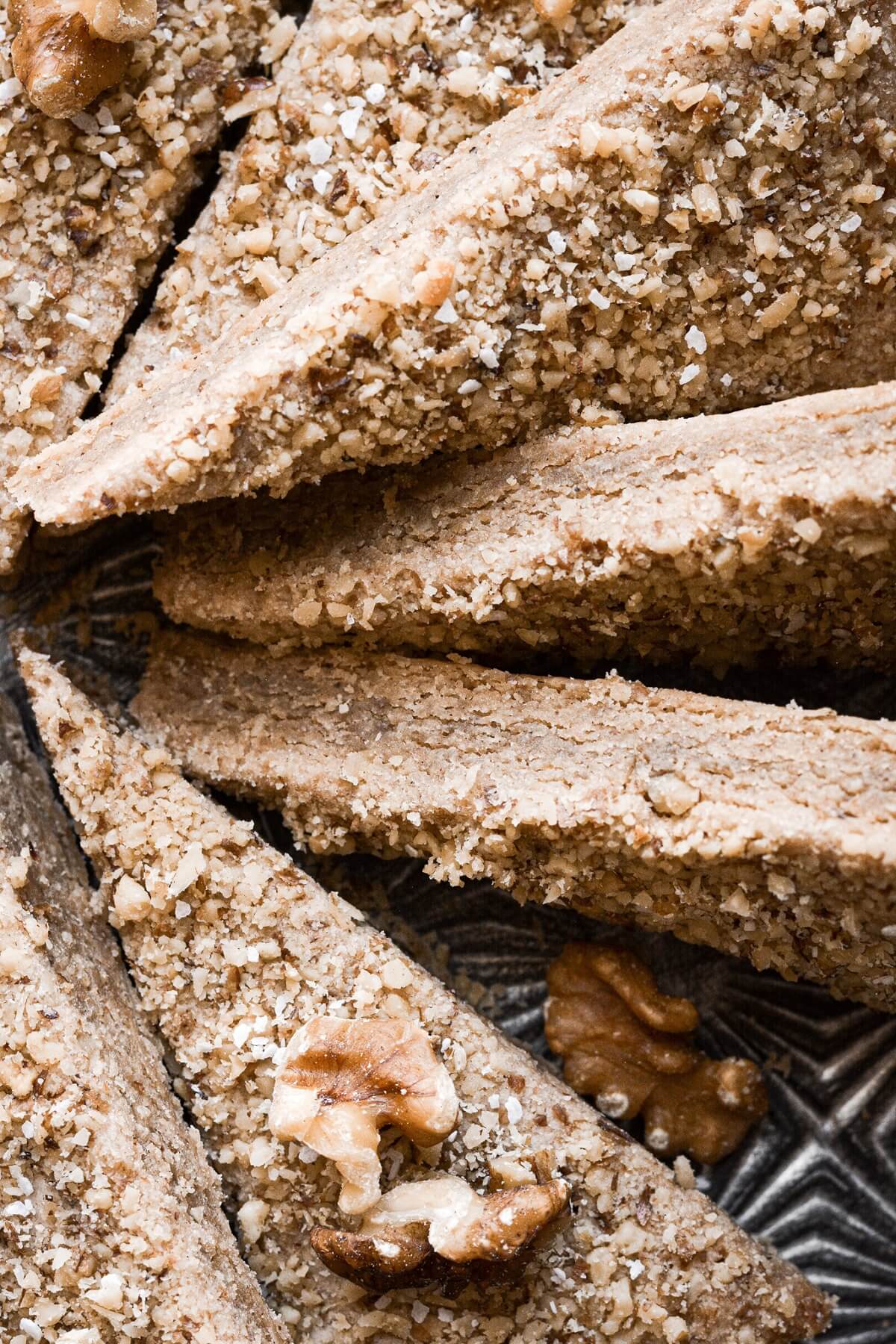 Wedges of maple walnut shortbread.