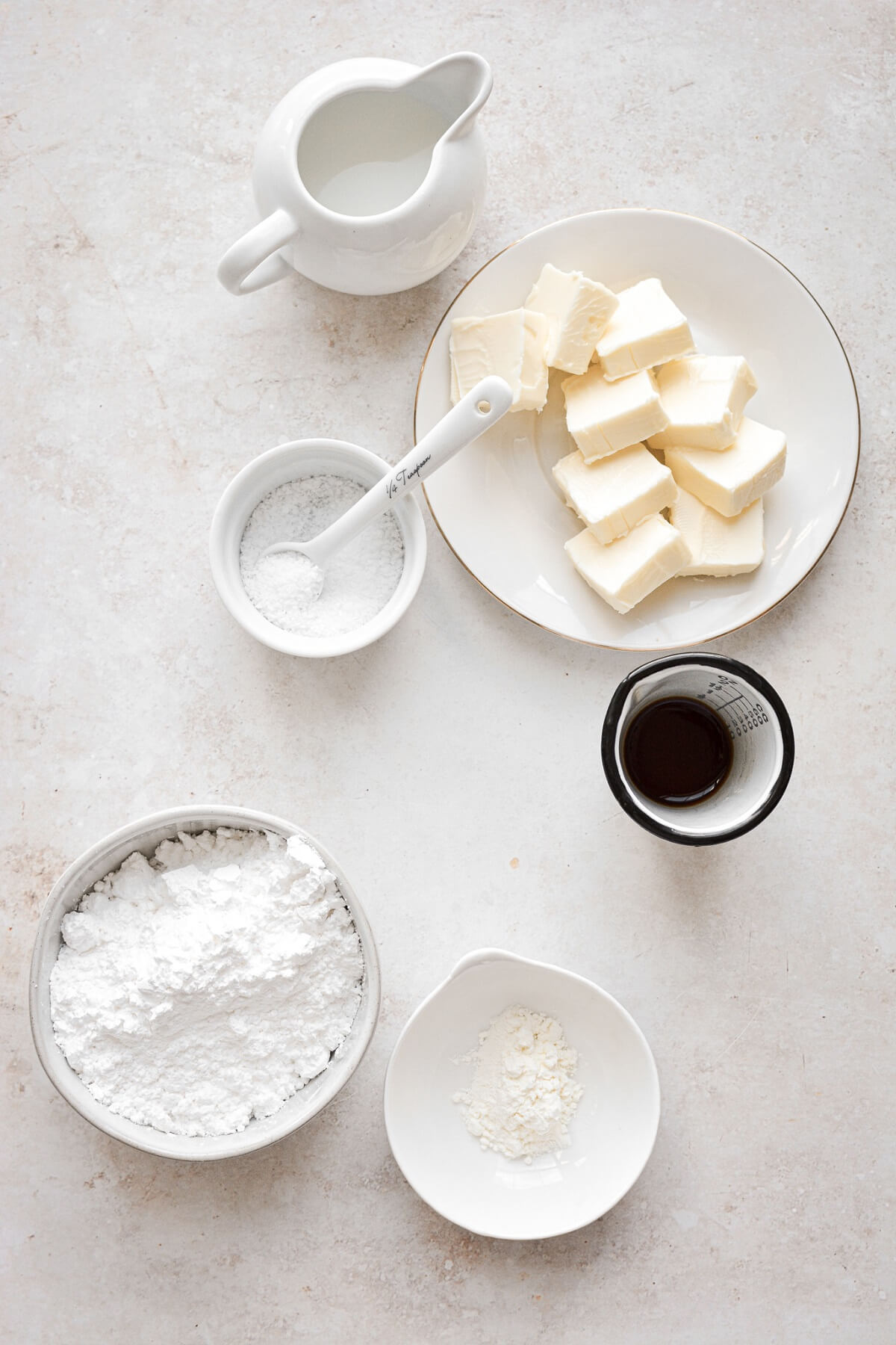 Ingredients for making American buttercream.