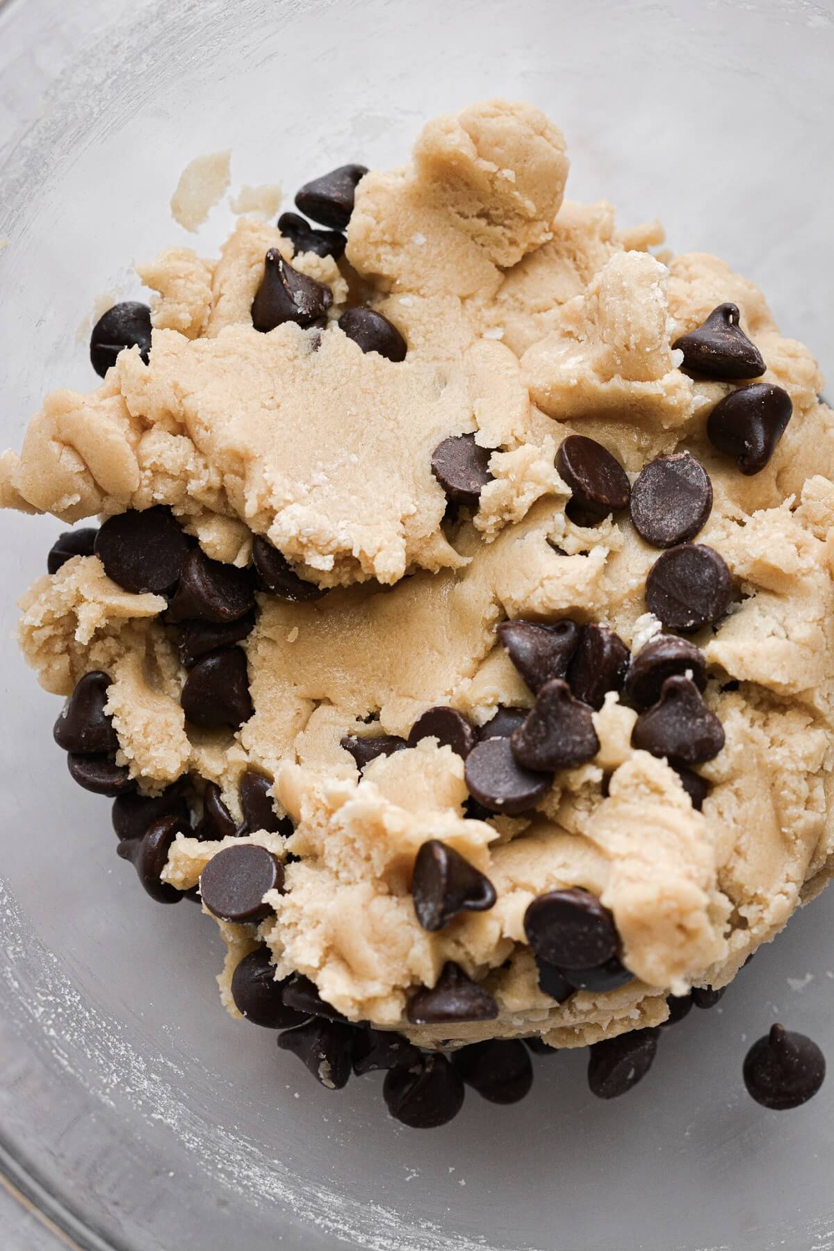 Bowl of chocolate chip cookie dough.