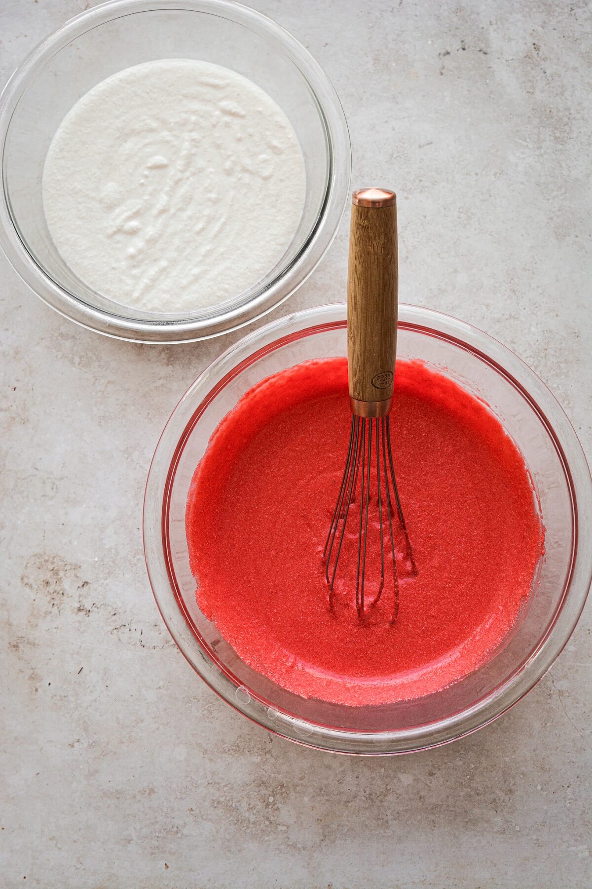 Step 2 for making red and white cake.