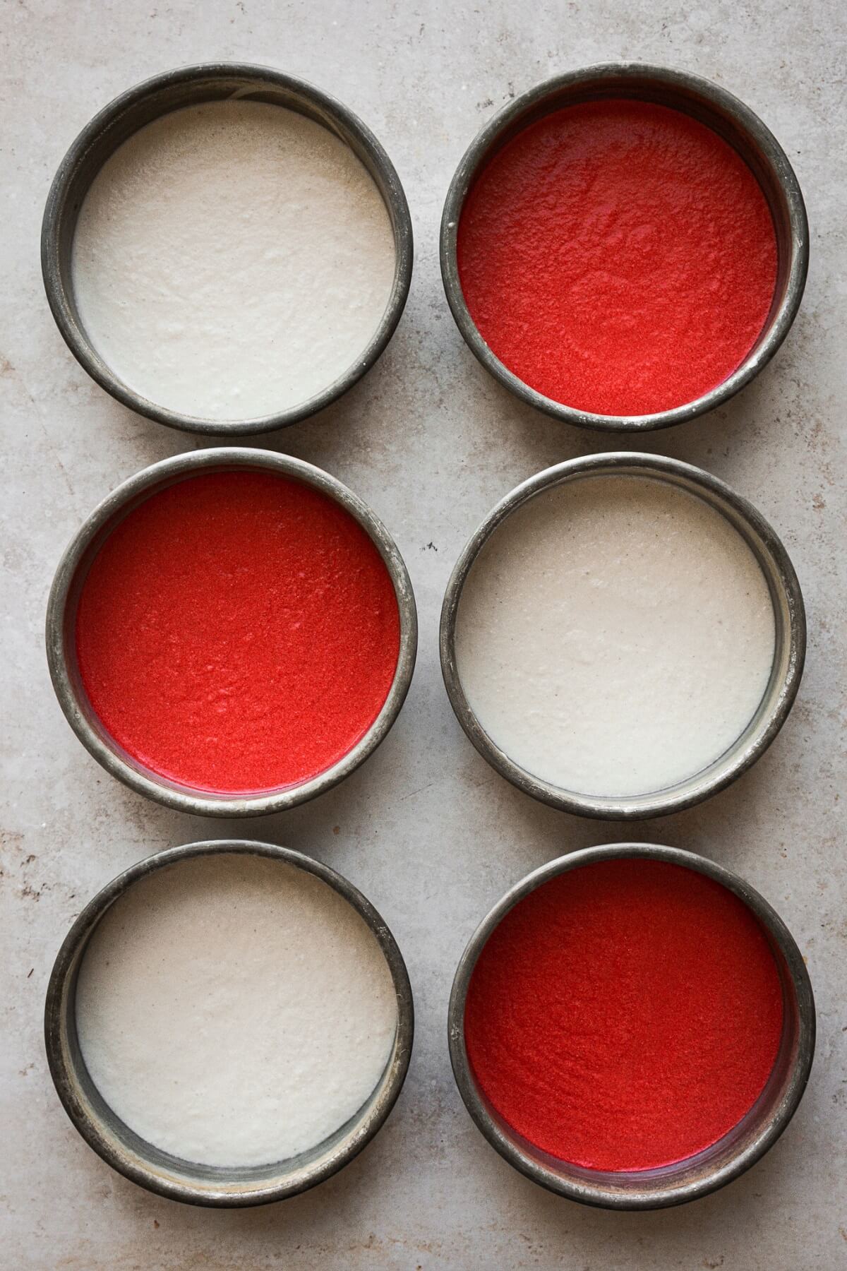 Step 3 for making red and white cake.