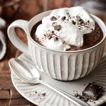 European hot chocolate topped with whipped cream.