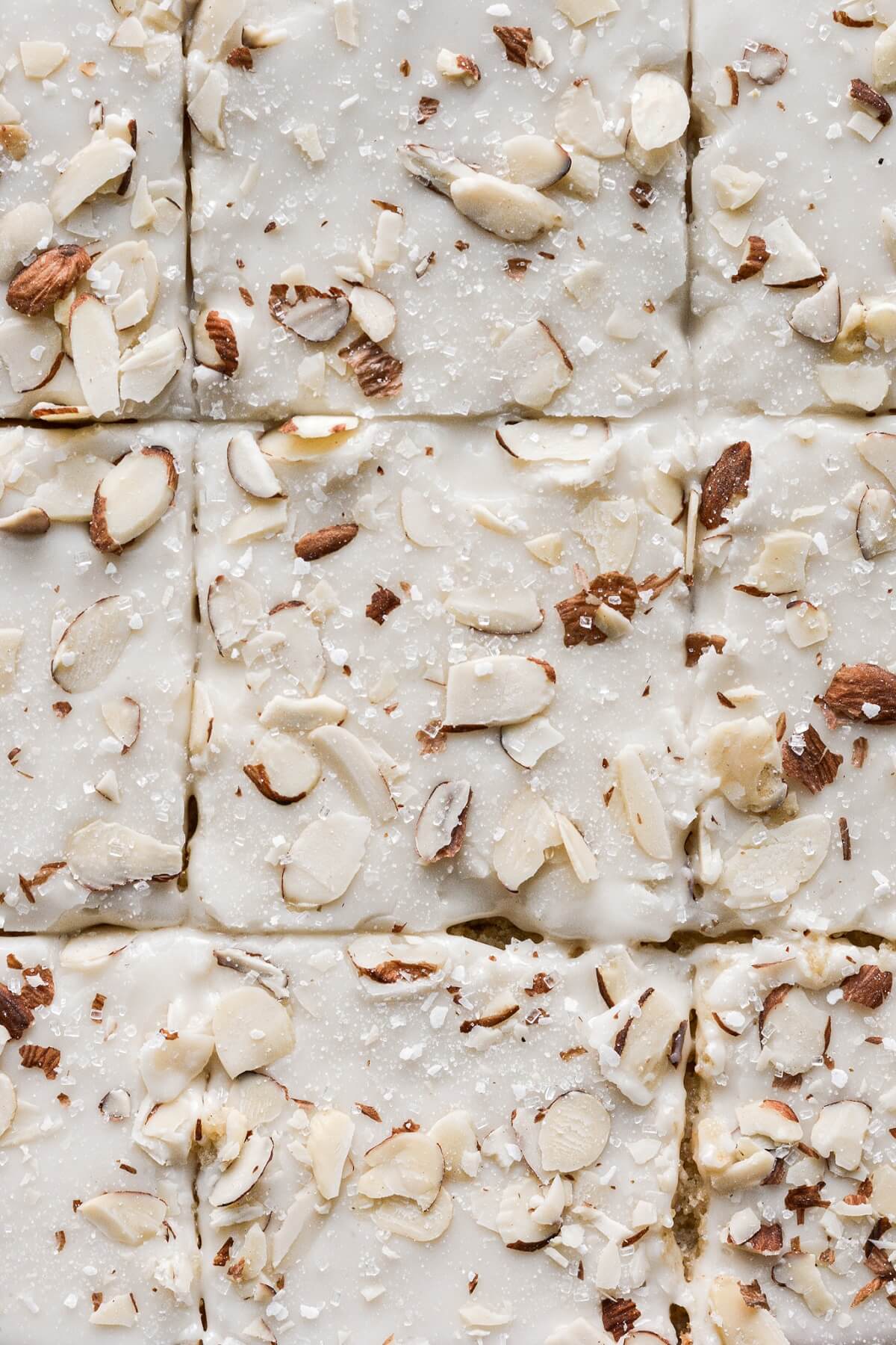 Squares of almond cake with almond icing.