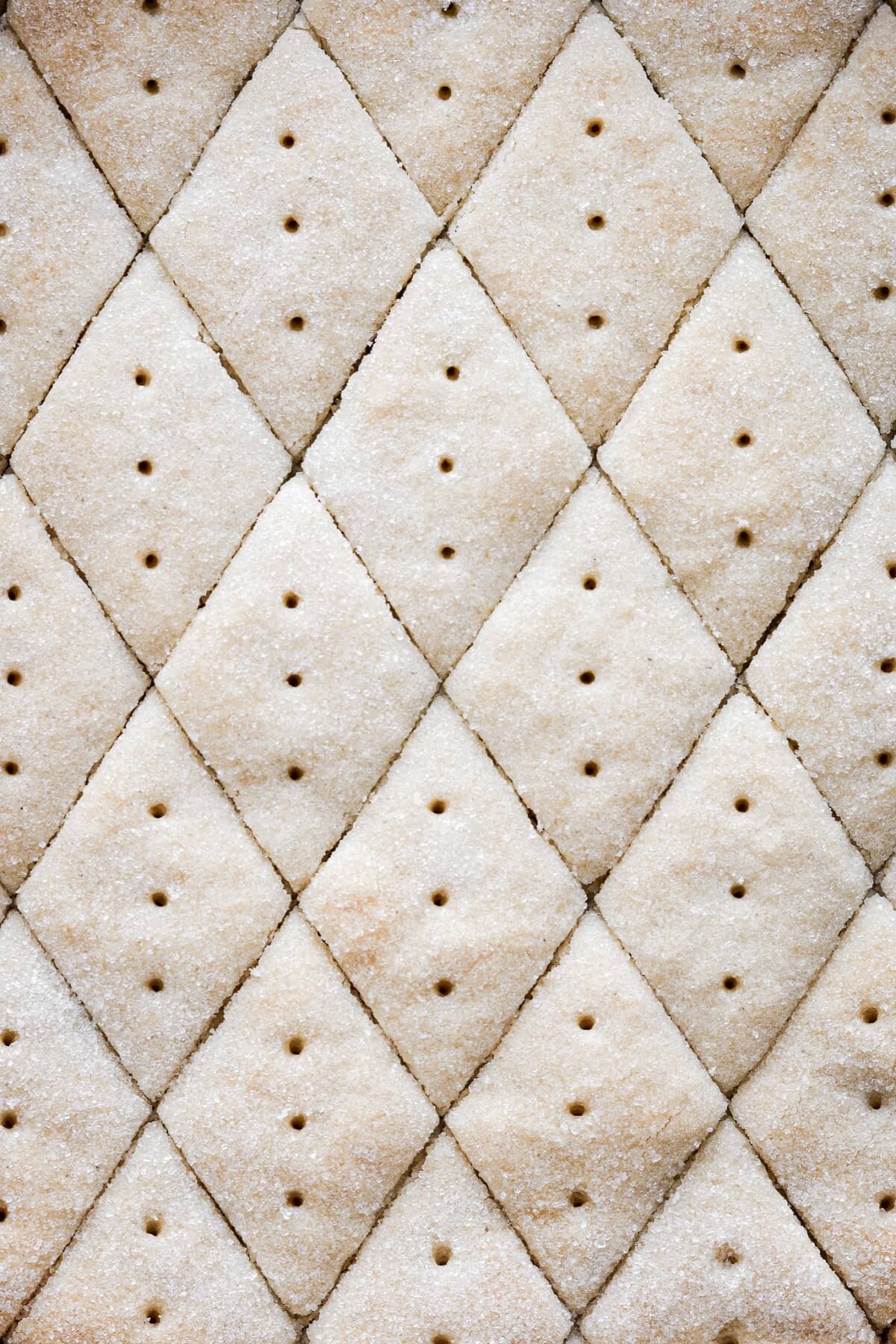 Almond shortbread cookies cut into diamond shapes.