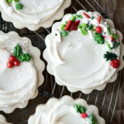 Frosted Christmas cookies with sprinkles.