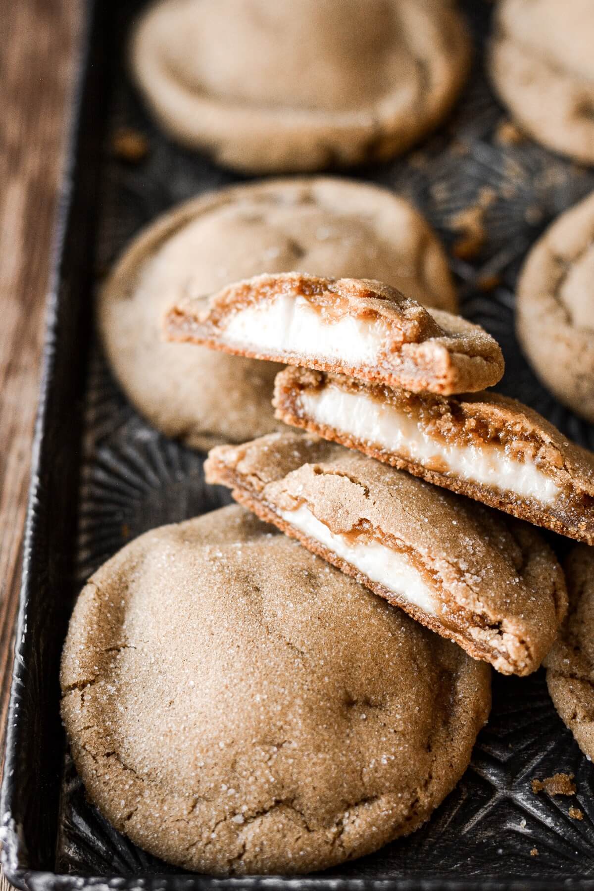 Cheesecake stuffed soft ginger molasses cookies.