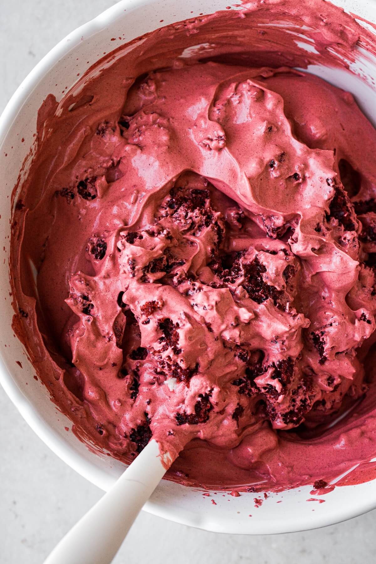 Step 8 for making red velvet ice cream.