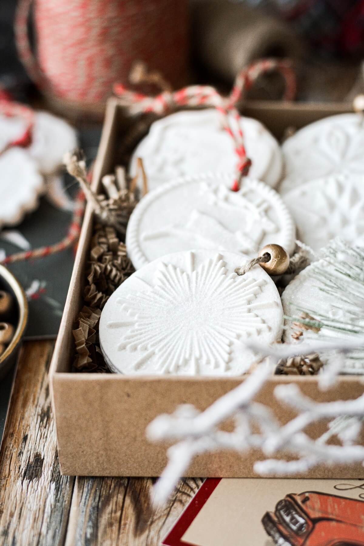 Salt dough ornaments in a gift box.