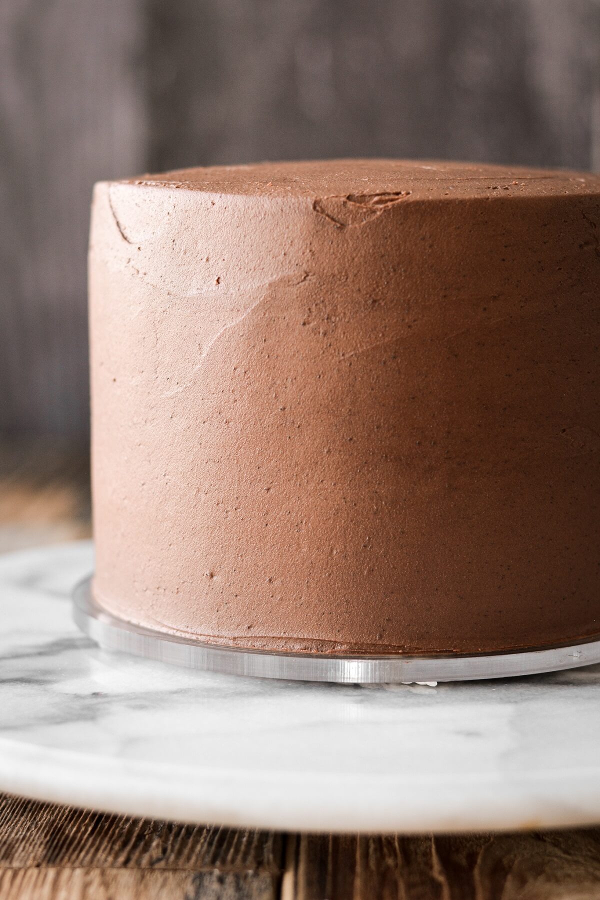 Chocolate buttercream on a chocolate cake.