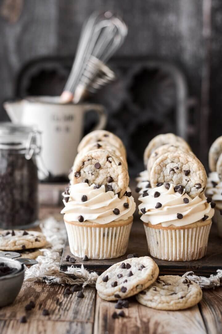 High Altitude Chocolate Chip Cookie Cupcakes - Curly Girl Kitchen