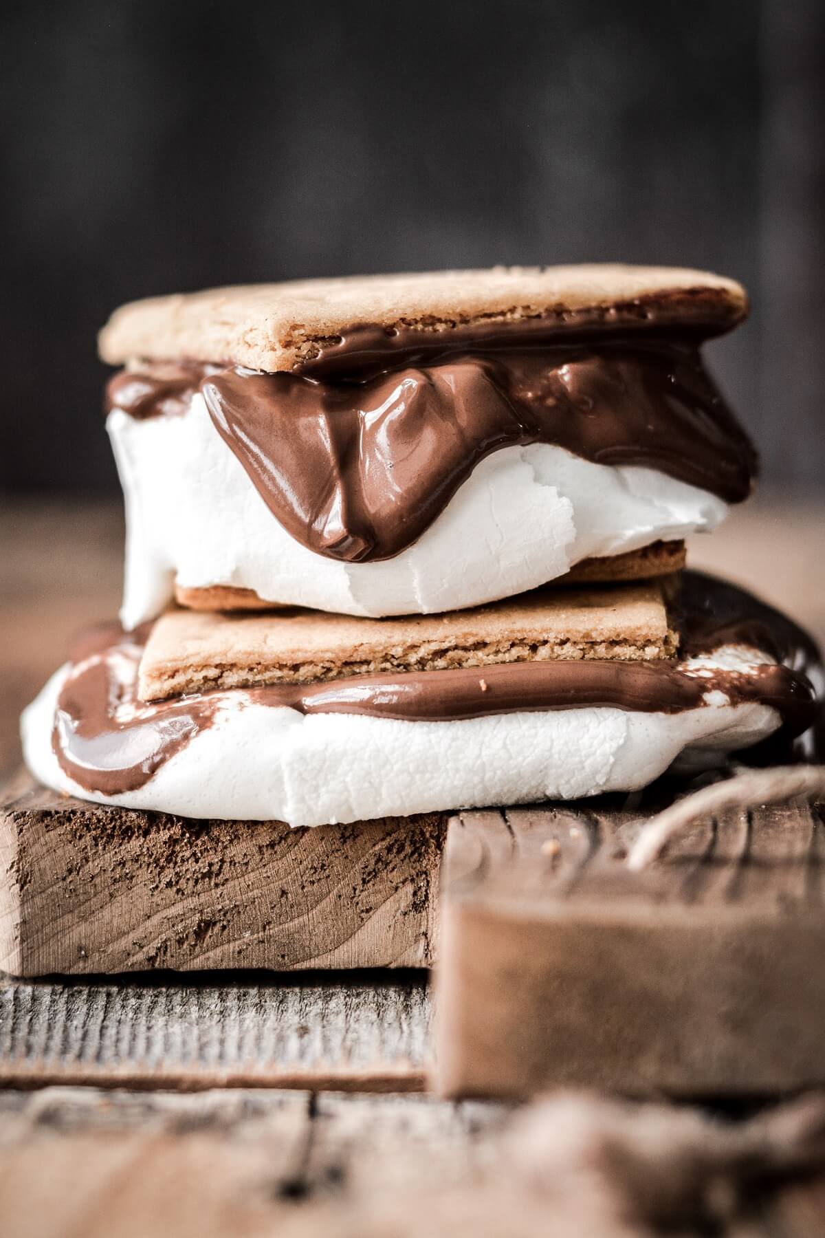 S'mores with dripping chocolate.