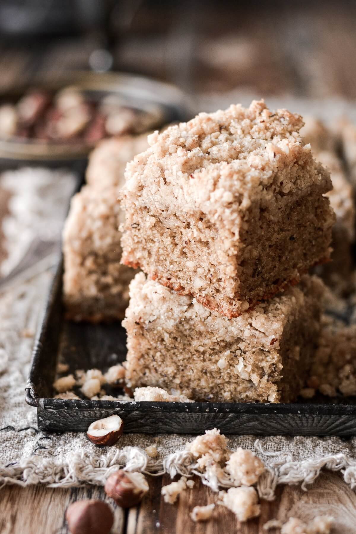 Hazelnut coffee cake with crumb topping.