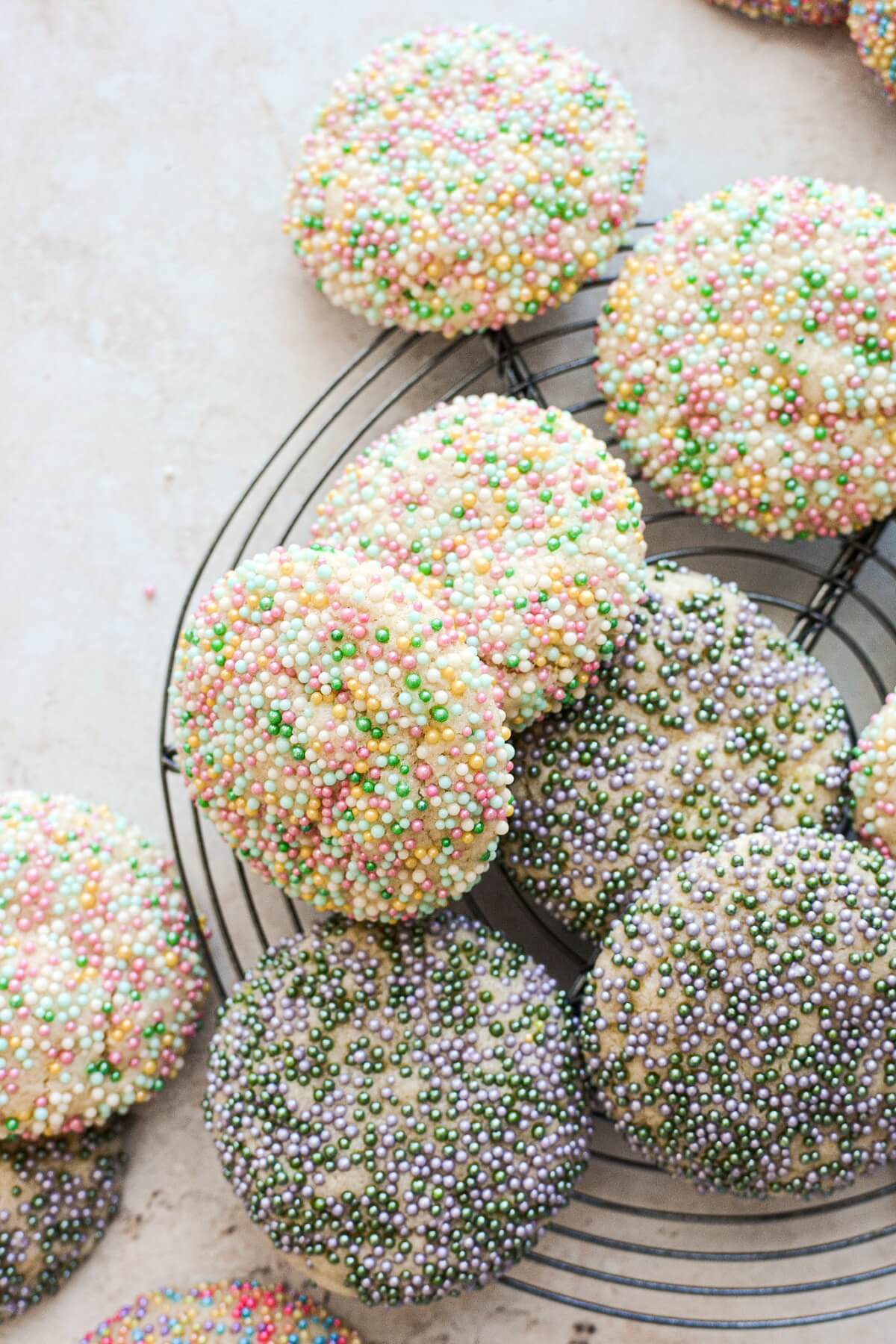 Sugar cookies covered in sprinkles.
