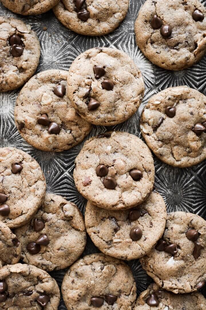 Flourless almond butter chocolate chip cookies.