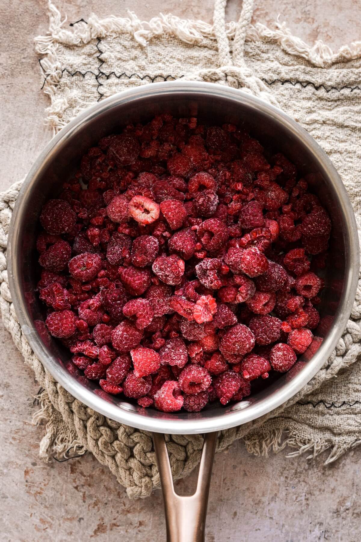 Step 1 for making raspberry puree.