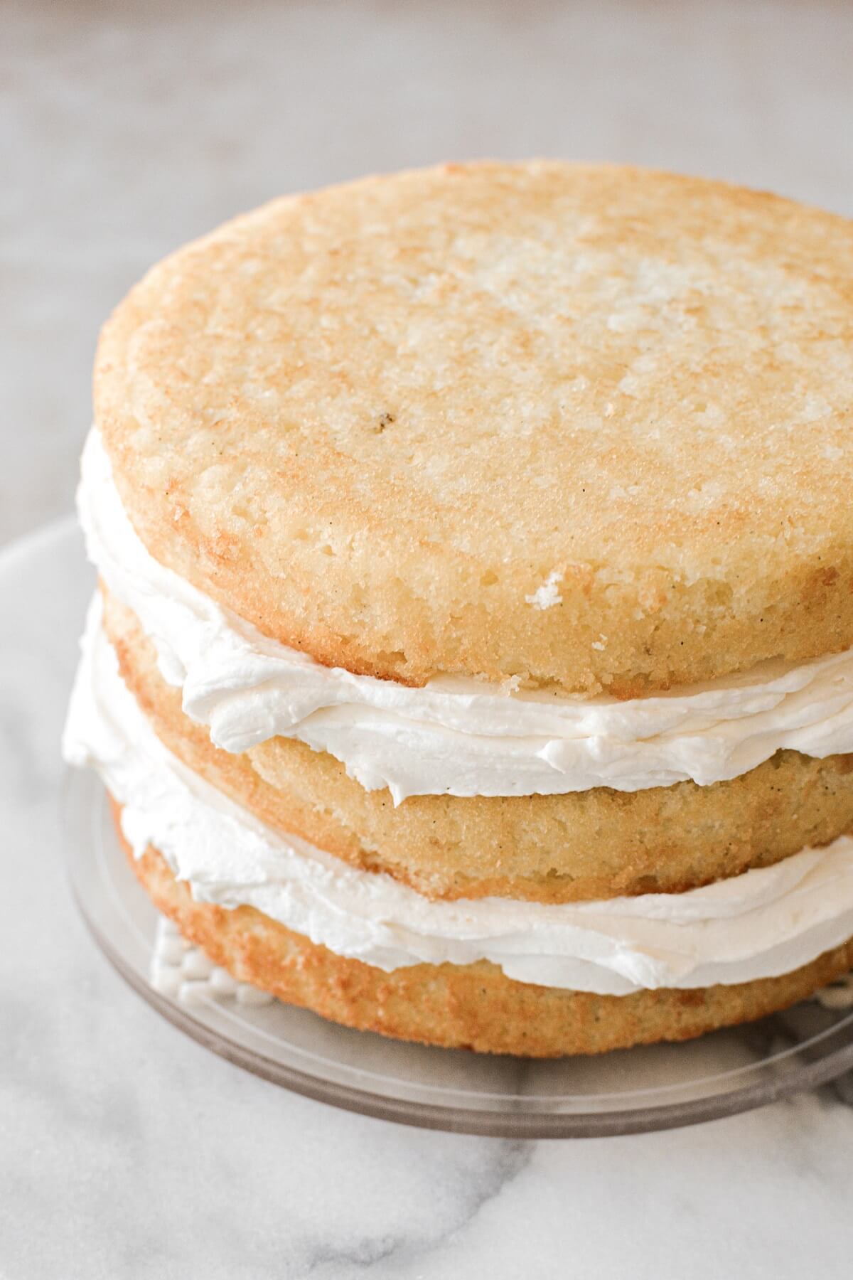 Vanilla cake layered with vanilla buttercream.