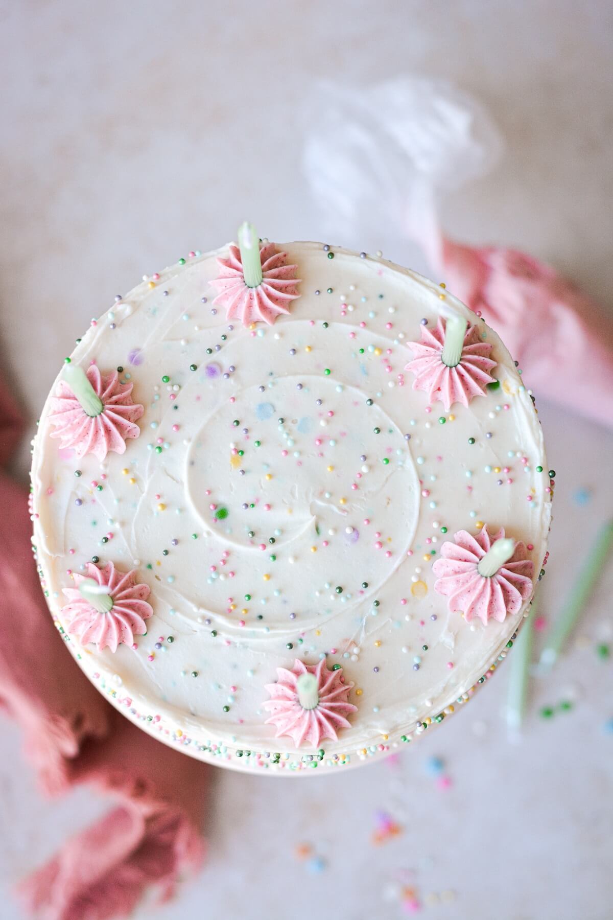 Pink and green mini sprinkle cake.
