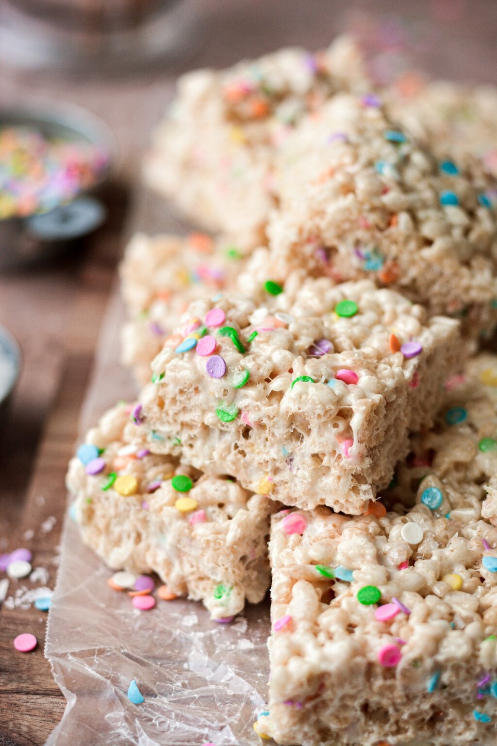 Brown Butter Rice Krispie Treats with Sprinkles - Curly Girl Kitchen