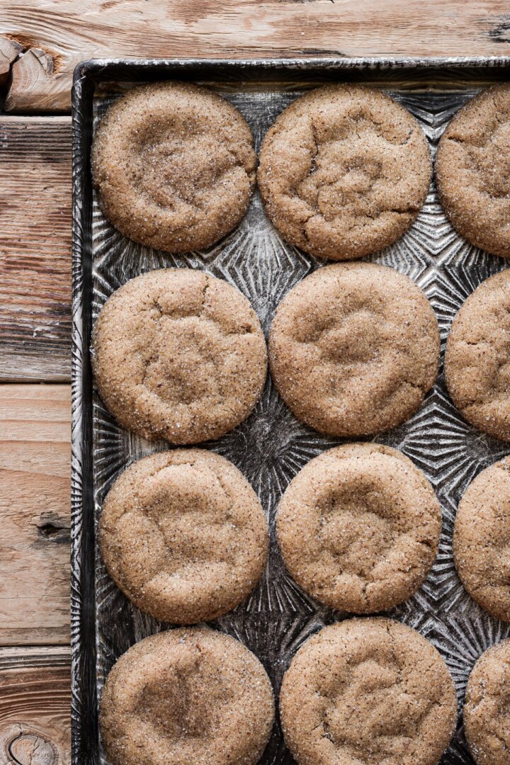 Chewy coffee cookies on a baking sheet.