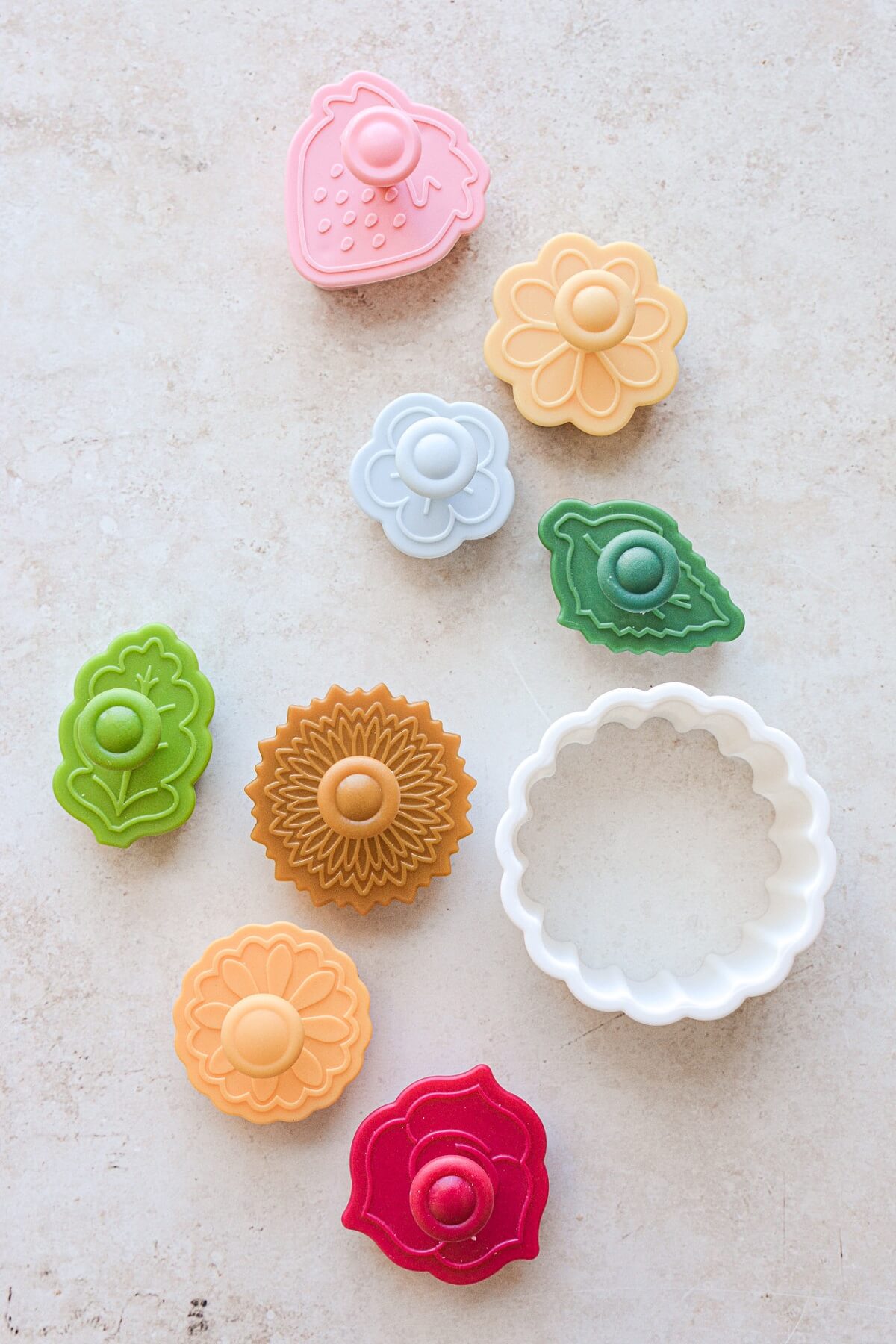 Flower and leaf shaped cookie cutters.