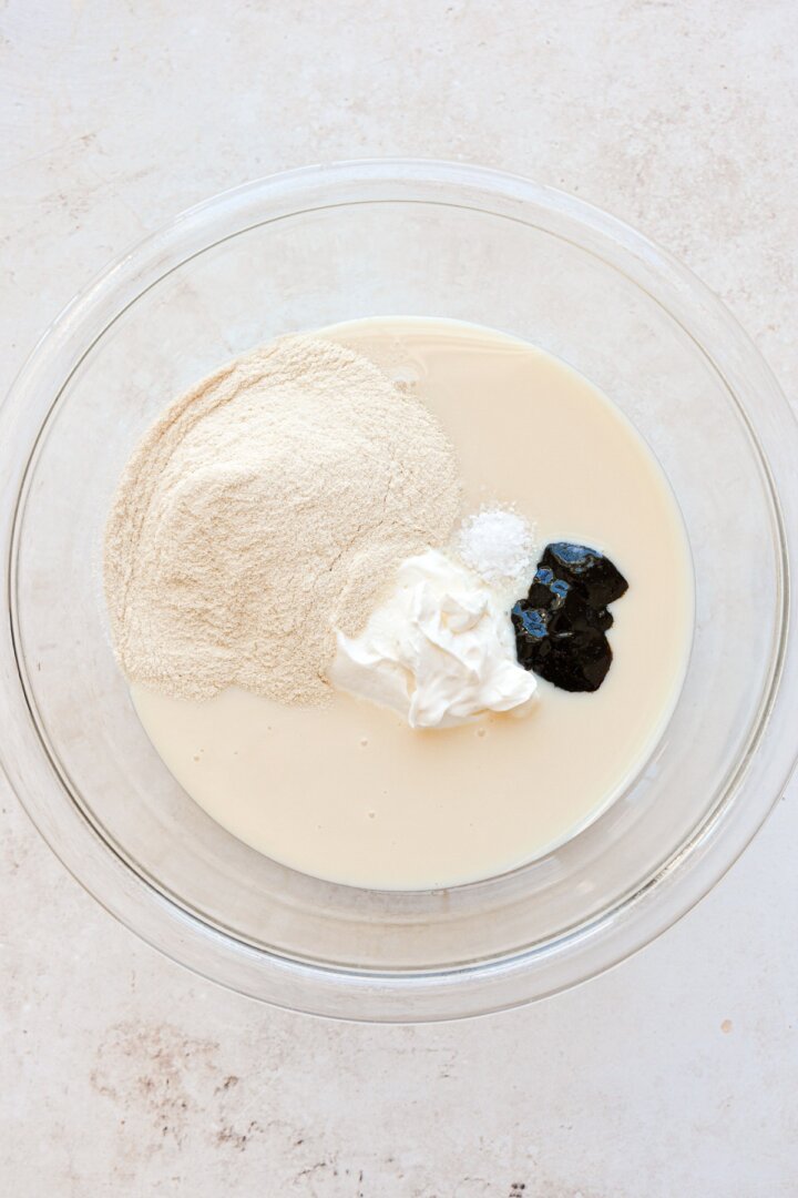 Step 1 for making malted milk vanilla ice cream.