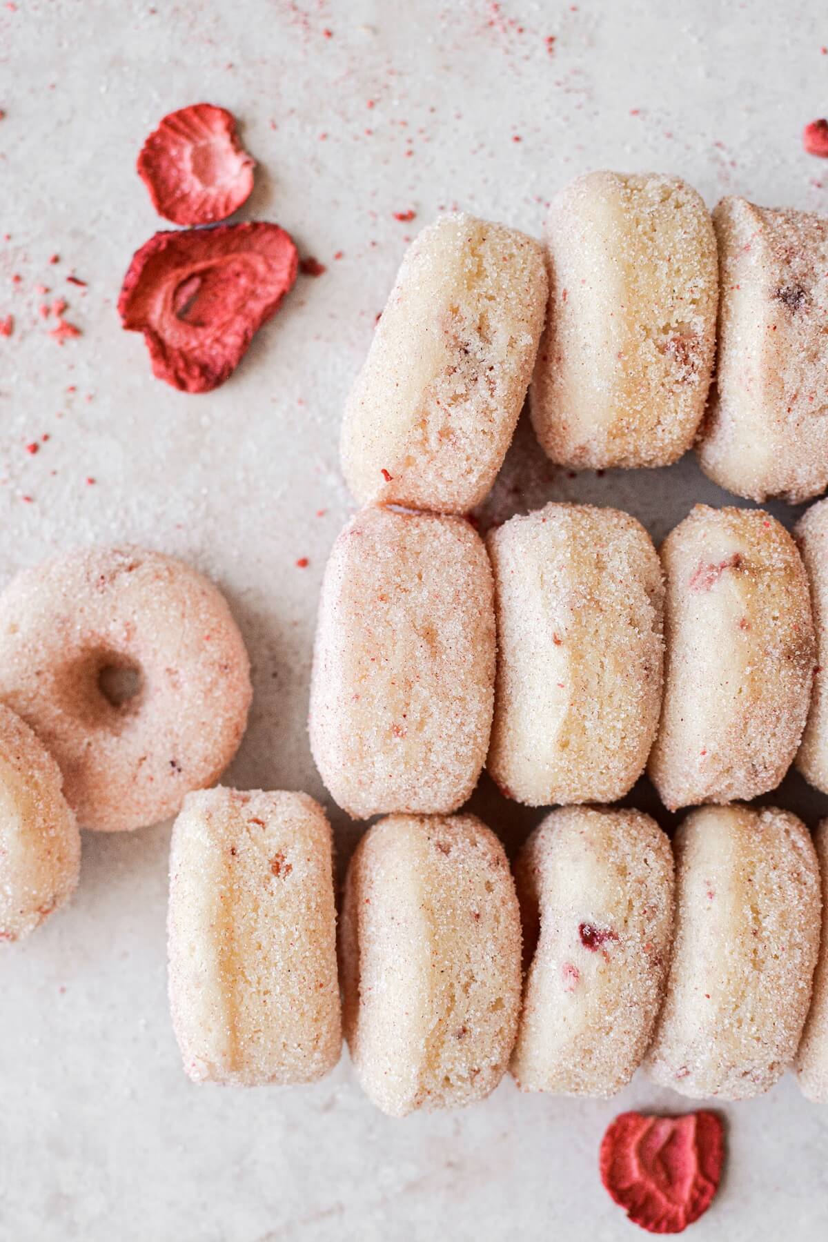 Baked mini strawberry donuts.