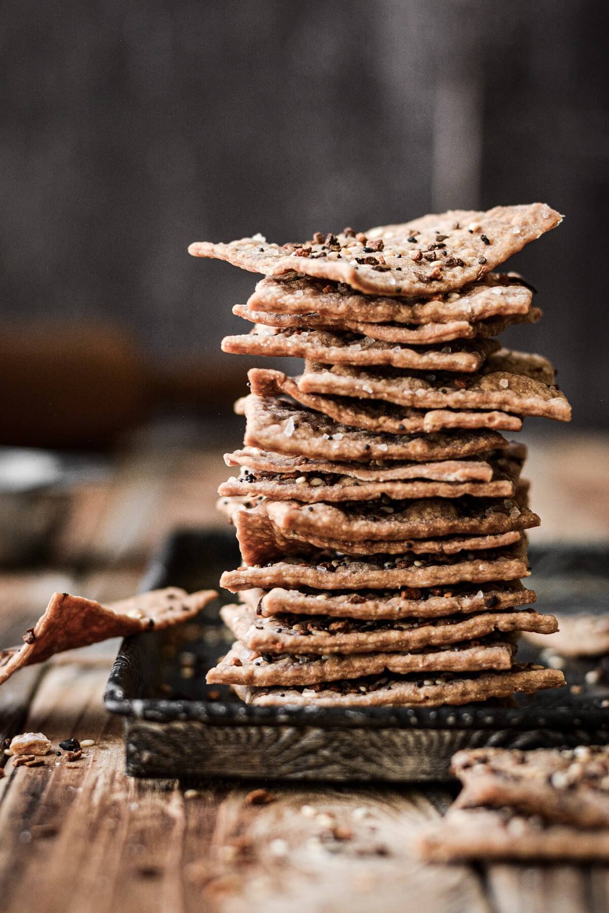 A stack of homemade crackers.