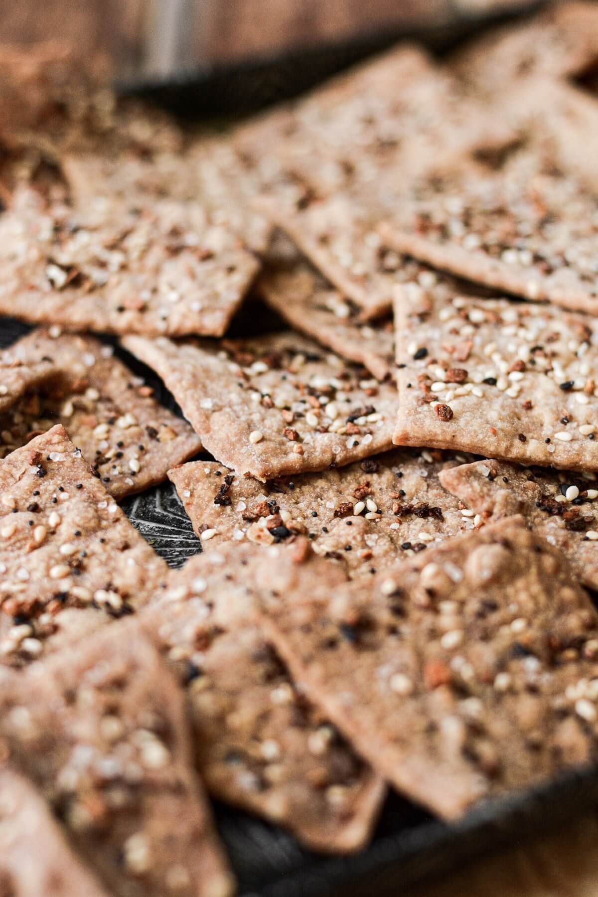 Homemade whole wheat crackers with everything bagel seasoning.
