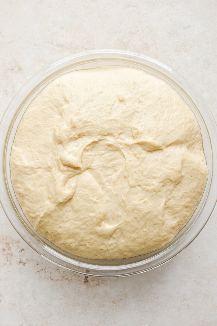 Step 6 for making potato rolls yeast dough.