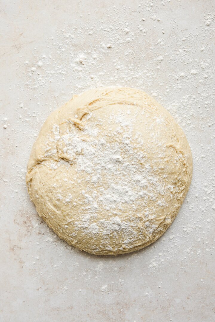 Step 7 for making potato rolls yeast dough.