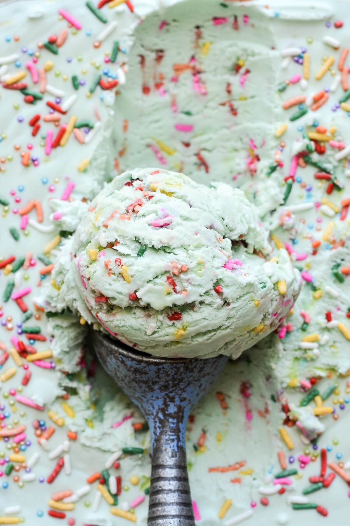 A scoop of sprinkle ice cream.