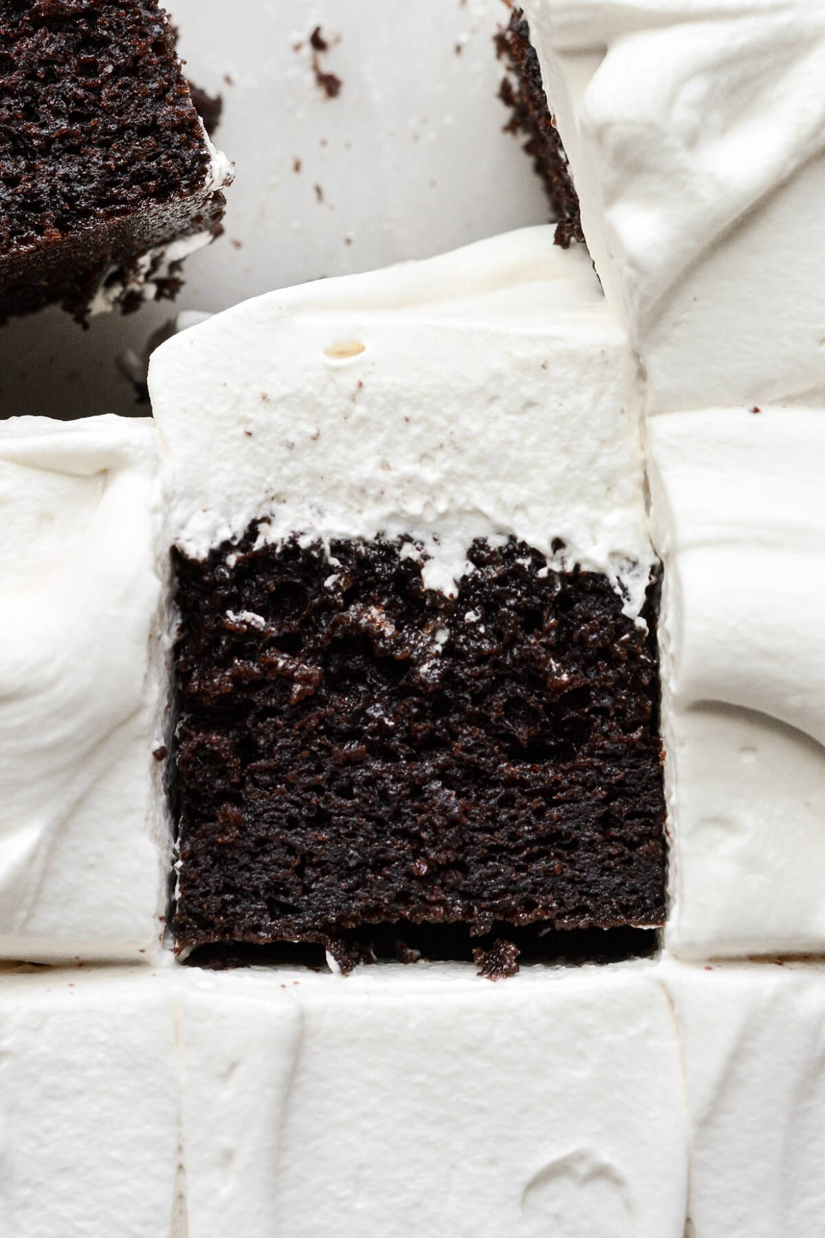 Moist chocolate cake soaked in Kahlua, frosted with whipped cream.