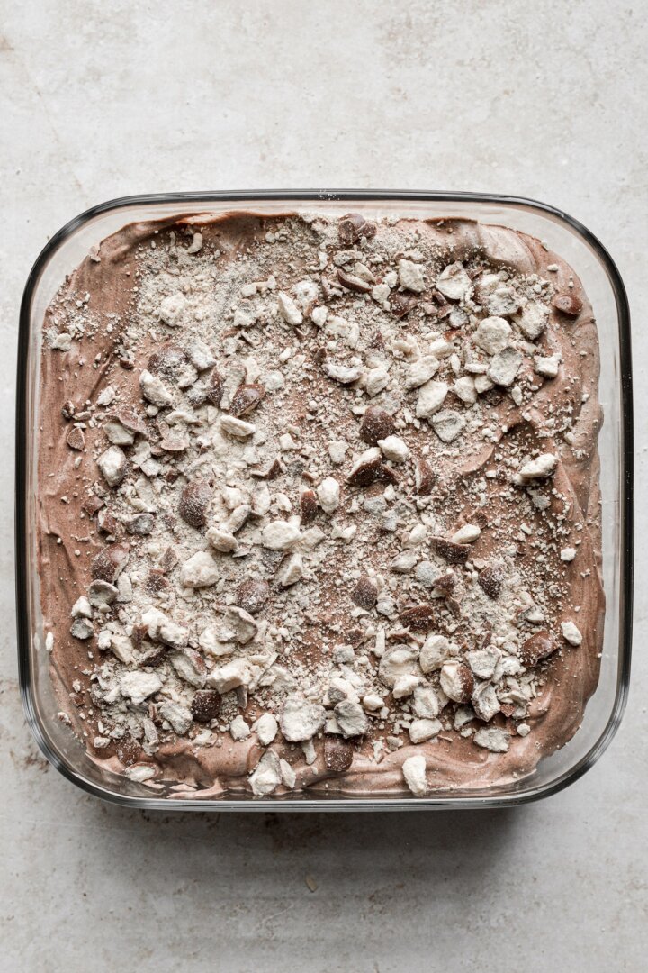 Chocolate malt ice cream sprinkled with crushed Whoppers.