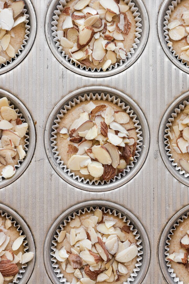 Step 6 for making whole wheat almond muffins.
