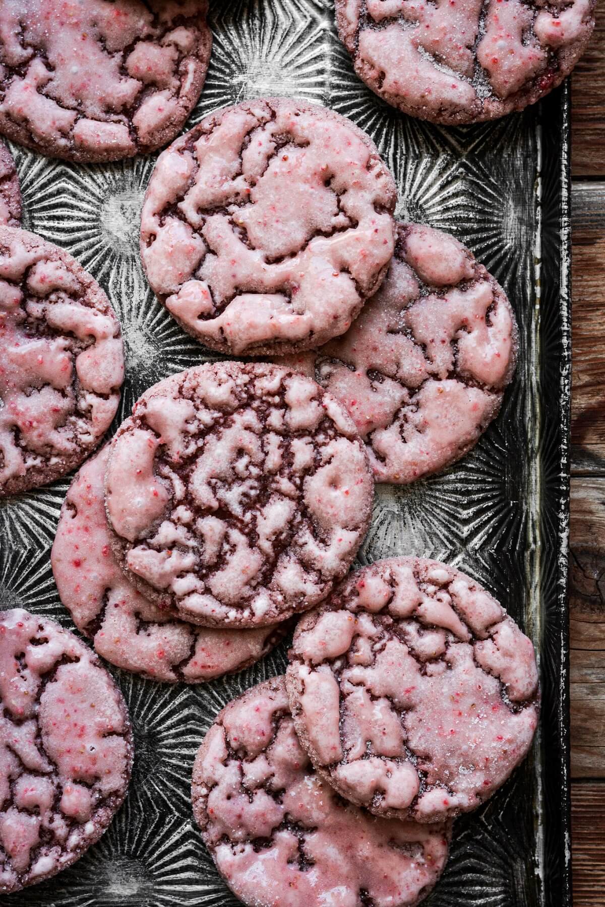 Soft strawberry cookies with pink strawberry icing.