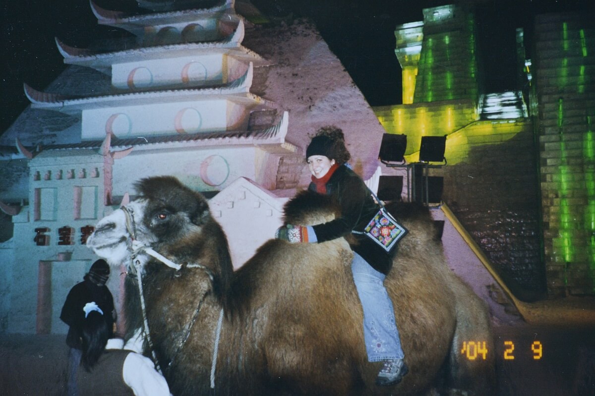 A girl on a camel.