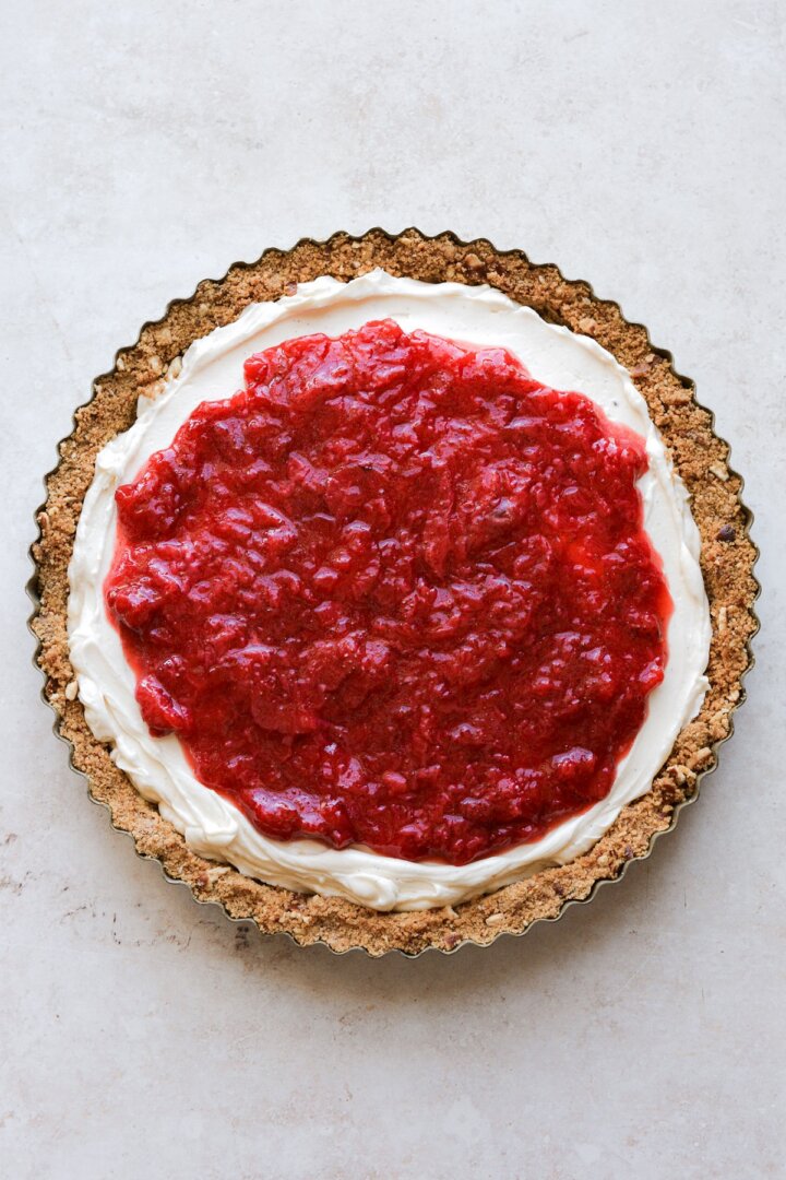 Strawberry compote on cream cheese filling.