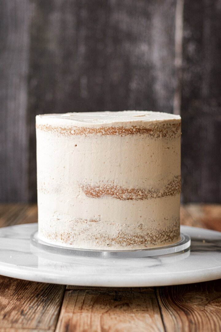 Spice cake layers with maple buttercream.