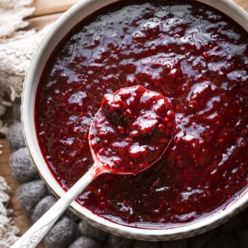 A spoonful of Danish red berry pudding.