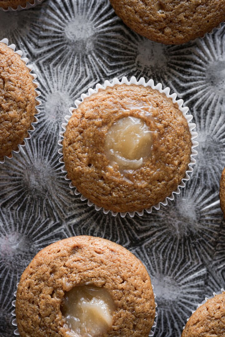 Gingerbread cupcakes filled with lemon curd.