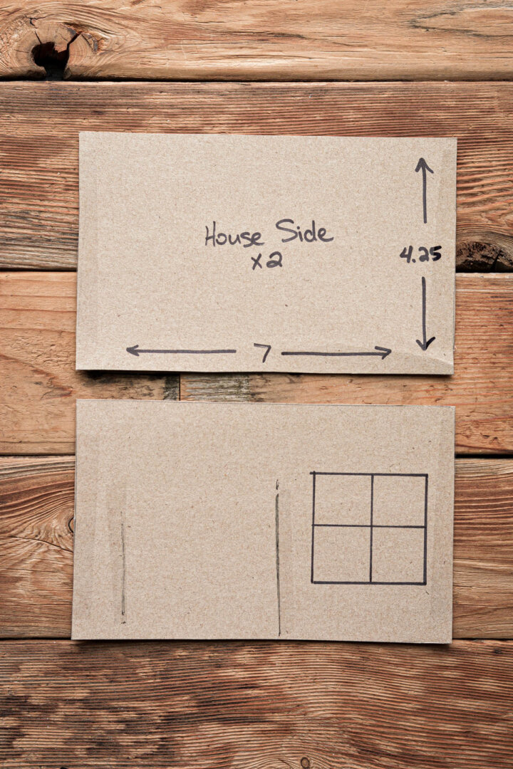 A cardboard box template for the sides of a gingerbread house.
