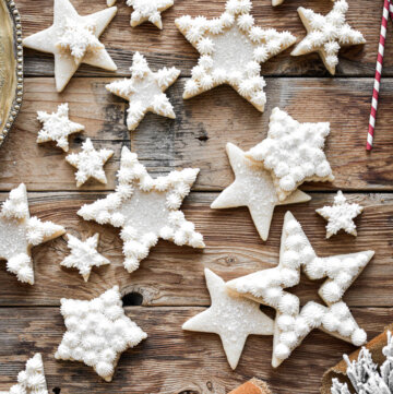 Star shaped Christmas cutout cookies with peppermint buttercream.