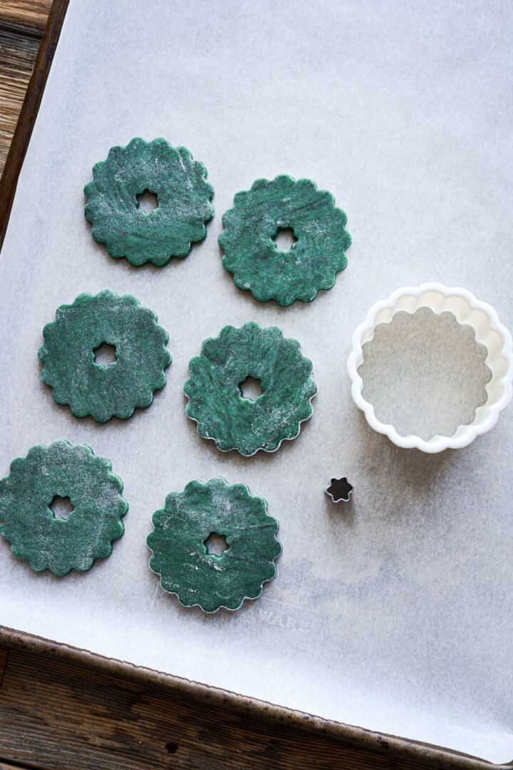 Step 1 for making Christmas wreath cookies.