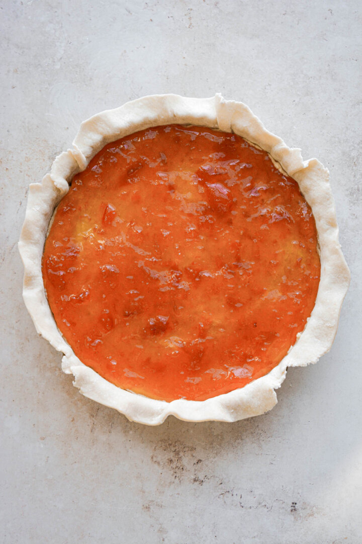 Step 3 for making apricot frangipane tart.